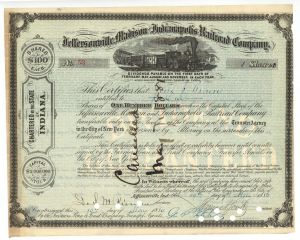 Jeffersonville, Madison and Indianapolis Railroad Co. signed by Thomas A. Scott - Stock Certificate