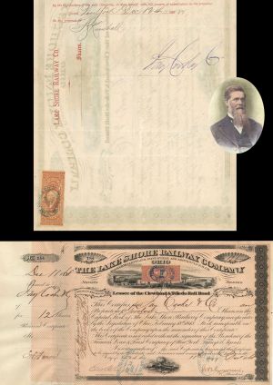 Lake Shore Railway Co. Issued to Jay Cooke & Co. and signed by Henry Devereux - 1868 or 1869 dated Autogrpahed Stock Certificate