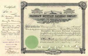 Bradshaw Mountain Railroad Co. signed by B.P. Cheney - 1902 Autograph Stock Certificate - Part of the Atchison, Topeka and Santa Fe Railroad System