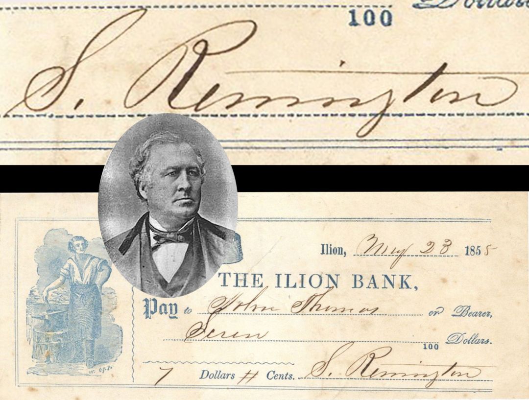 Ilion Bank Check signed by Samuel Remington - 1855 dated Autograph