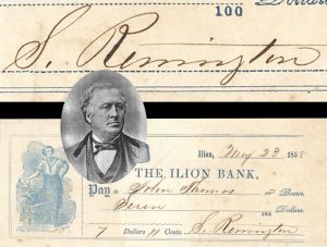 Ilion Bank Check signed by Samuel Remington - 1855 dated Autograph