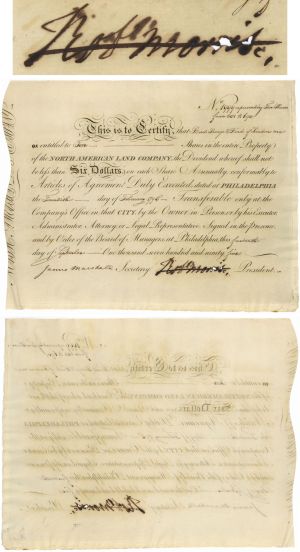 1795 dated North American Land Stock signed by Robert Morris - Exact Piece Shown - Financier and Pennsylvania Signer of the Declaration of Independence