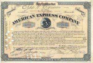   American Express Co. signed by James F. Fargo and William C.Fargo - 1912 dated Autograph Express Stock Certificate