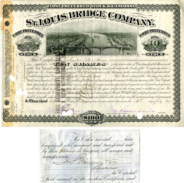 St. Louis Bridge Co. - Bridge and Railway Stock Certificate
