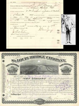 St. Louis Bridge Co. Stock Assignment signed by J. Pierpont Morgan, Jr. - 1900 dated Autograph Bridge Stock Certificate