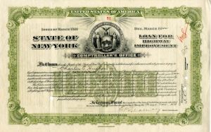 State of New York issued to (not signed) by Charles E. Hughes - $1,000 Bond