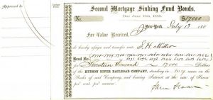 Sam Sloan signed Hudson River Railroad Co. - Railway Bond Transfer Receipt