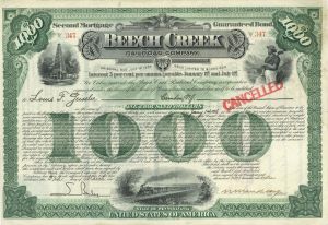 Wm. K. Vanderbilt, Jr. signed Beech Creek Railroad Co. - $1,000 Bond
