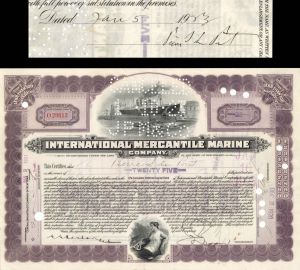 International Mercantile Marine Co. (that Made the Titanic ) issued to and signed by Pierre S. du Pont - 1920-1923 dated Autographed Stock Certificate