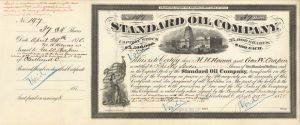 Standard Oil Co. signed by M.H. Hanna on separate card - 1878 dated Autographed Stock Certificate