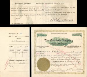 Overland Co. Issued to and Signed by H.B. Eastman - 1911 dated Autographed Stock Certificate