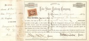Lake Shore Railway Co. signed by John Devereux - 1869 Railroad Stock Certificate