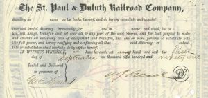 Anthony J. Drexel signed Saint Paul and Duluth Railroad Co. - Autograph Stock Certificate