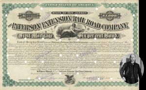 Paterson Extension Railroad Co. signed by Garret A. Hobart - $1,000 1881 dated Autographed Bond