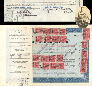 Atlantic City Racing Association signed by John B. Kelly, Sr. twice - 1944 and 1946 dated Autograph Stock Certificate