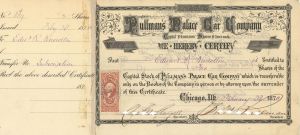Pullman's Palace Car Co. Signed by George M. Pullman - Stock Certificate