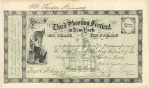 Third Shooting Festival in New York signed by Theodore Steinway -(1860) dated Autographed Stock Certificate