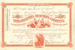 George Dunton Widener - Died on the Titanic - signed Philadelphia Traction Co. - Autograph Stock Certificate