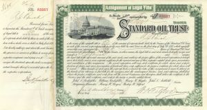 Standard Oil Trust signed by Jno. D Archbold and W.H. Tilford - 1896 dated Autograph Stock Certificate
