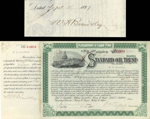 Standard Oil Trust Issued to and signed by William H. Beardsley, Archbold, and Tilford - 1897 or 1896 dated Autographed Stock Certificate