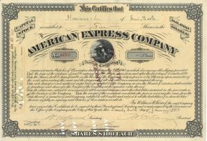 American Express Co. signed by J.C. Fargo, J.F. Fargo, and W.H. Seward Jr.  - 1895-1911 dated Autographed Stock Certificate