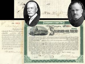 Standard Oil Trust signed by Henry M. Flagler twice, W.H. Tilford and William H. Beardsley - 1898 dated Autograph Stock Certificate