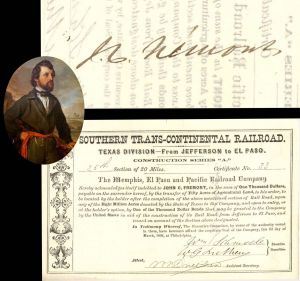 Southern Trans-Continental Railroad signed by John C. Fremont