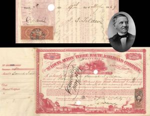 St. Louis, Alton and Terre Haute Railroad issued to and signed by Samuel J. Tilden - 1862 dated Autographed Stock Certificate