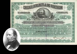 Chicago, Burlington and Northern Railroad Co. signed by John Murray Forbes - 1886 dated Autographed Stock Certificate
