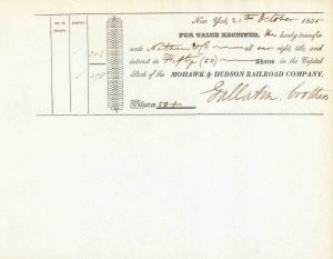 Mohawk and Hudson Railroad Co. signed by Jas. Gallatin - 1835 dated Autographed Stock Certificate