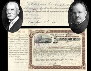Standard Oil Trust Transferred and Signed by Henry M. Flagler & Wesley H. Tilford - 1897 dated Autograph Oil Stock Certificate