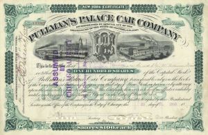 Pullman's Palace Car Co. signed by Robert Todd Lincoln  - Autograph Stock Certificate