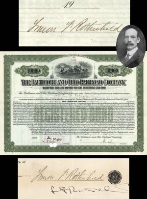 Baltimore and Ohio Railroad Co. Issued to and Signed twice by Simon F. Rothschild - 1915 dated Autographed $10,000 Bond