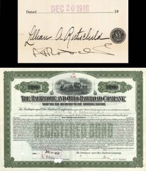 Baltimore and Ohio Railroad Co. Issued to and Signed by Lillian Rothschild - 1915 and 1918 dated Autographed $10,000 Bond