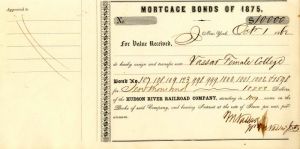 Hudson River Railroad Co. signed by Matthew Vassar Jr. - Stock Certificate