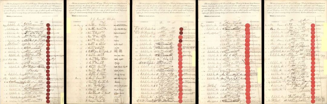 Hudson River Railroad Bond Receipt Sheet signed by Lorillard, Vassar, Sloan, Roosevelt, and Taylor - 1861 dated Autograph
