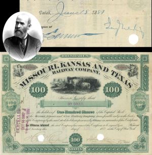 Missouri, Kansas and Texas Railway Co. - Issued to and Signed by Jay Gould dated 1887 - The Katy