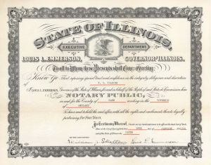State of Illinois Certificate signed by Louis L. Emmerson and William Stratton known as Billy the Kid - 1930 dated Autograph
