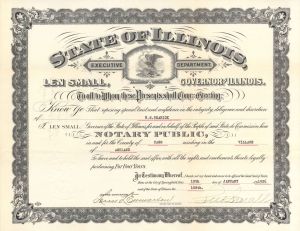 State of Illinois Certificate signed by Louis L. Emmerson and Len Small, Both Illinois Governors - 1926 dated Certificate