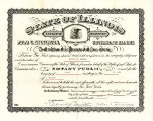 State of Illinois Certificate signed by Adlai E. Stevenson, Governor of Illinois