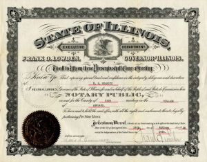 State of Illinois Certificate signed by Louis L. Emmerson, Governor of Illinois