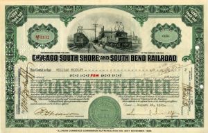 Chicago South Shore and South Bend Railroad signed by Samuel Insull, Jr. - Stock Certificate