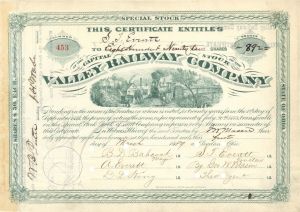 Valley Railway Co. signed by Jeptha H Wade - 1889 dated Autographed Stock Certificate
