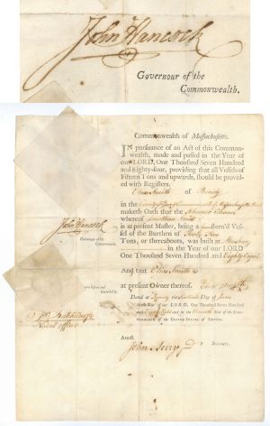 1788 dated John Hancock Signed Appointment for Elias Smith of Beverly, Essex County of Massachusetts - SOLD
