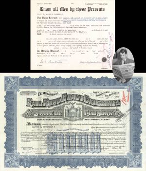 Elimination of Railroad Grade Crossings State of New York signed by Alfred G. Vanderbilt, Jr - 1930's dated Autograph Railway Bond