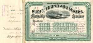 Puget Sound and Alaska Steamship Co. signed by D.B. Jackson and Colgate Hoyt - Stock Certificate