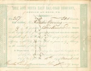 Erastus Corning - Erie and North East Rail-Road Co. - Stock Certificate