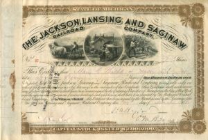 C. Vanderbilt - Jackson, Lansing and Saginaw Railroad Co. - Stock Certificate