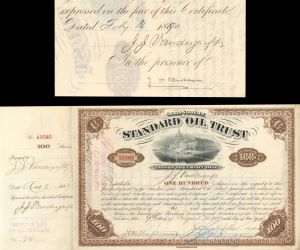 Standard Oil Trust signed by J.J. Vandergrift Twice, JD Rockefeller and HM Flagler - 1889 dated Stock Certificate
