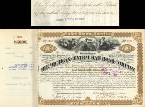 Michigan Central Railroad Co. transferred to Maria Louisa Niven (Vanderbilt) - $5,000 Bond dated 1896